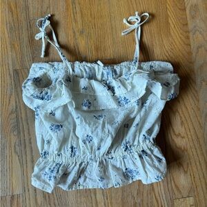 American Eagle Outfitters White and Blue Floral Camisole